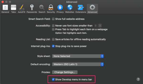 Safari Preferences Show Develop Menu