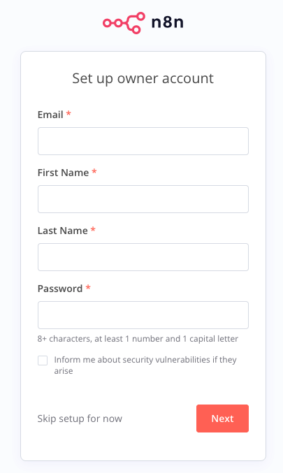 The n8n Account Registration Page